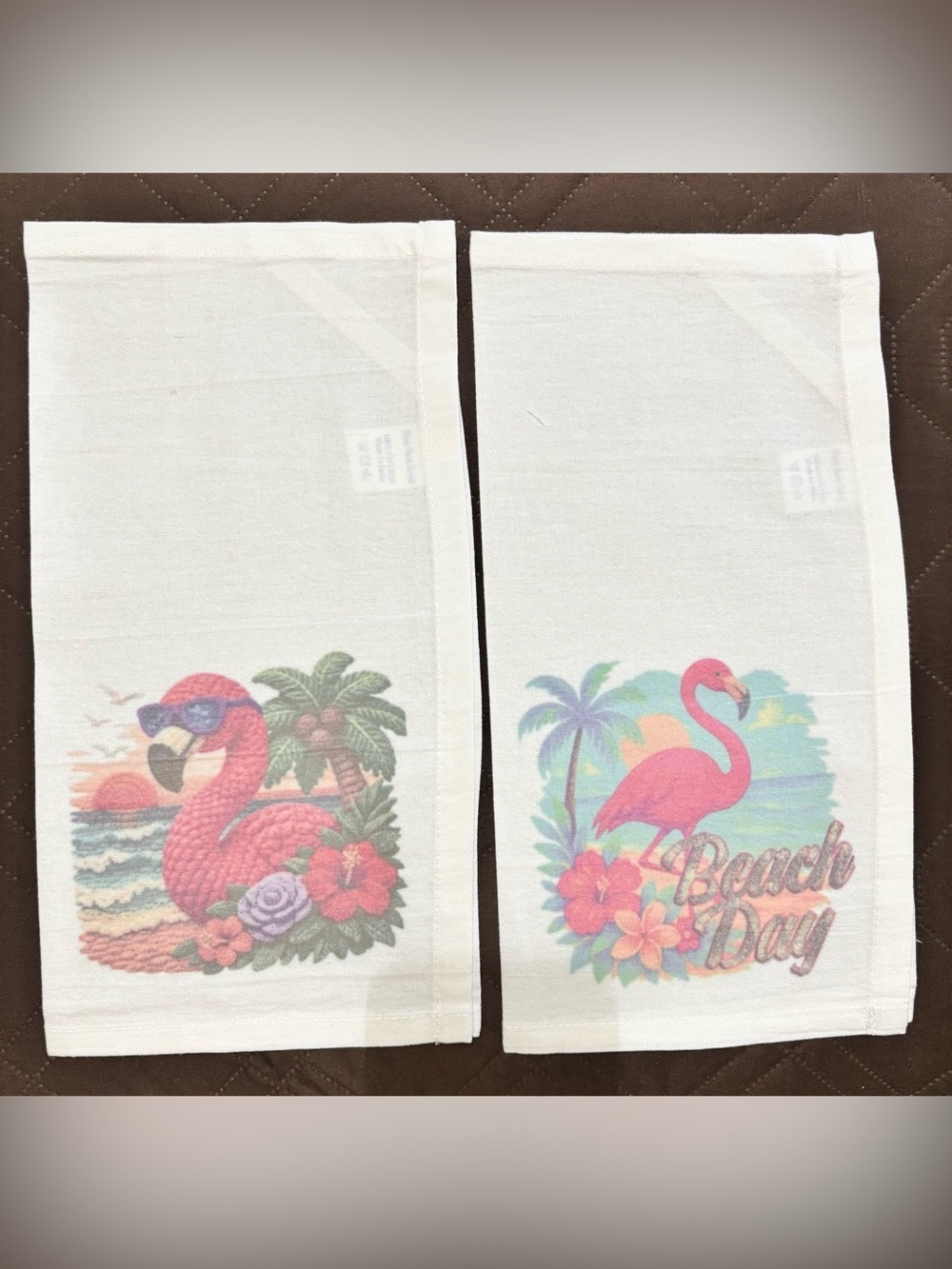 NEW White Beach Day Flamingo Cotton Tea Towels - Set of 2